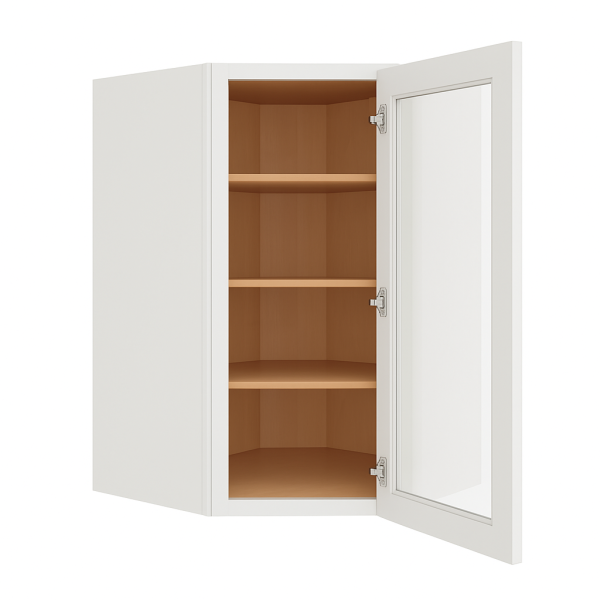 Glass Door Diagonal Corner Wall Cabinet - 27"W x 42"H x 15"D