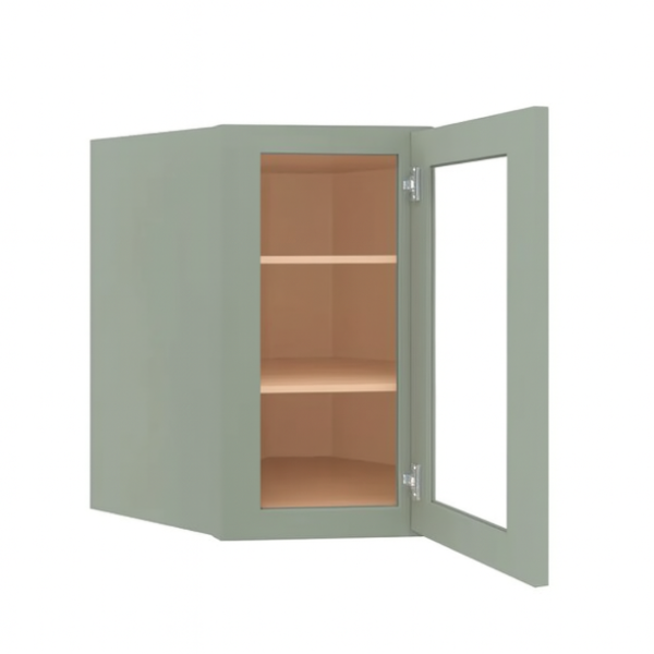 Glass Door Diagonal Corner Wall Cabinet - 24"W x 30"H