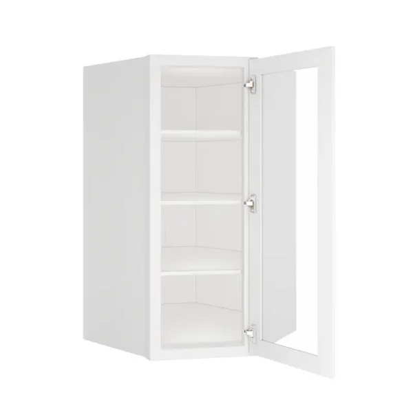 Glass Door Diagonal Corner Wall Cabinet - 27"W x 42"H x 15"D